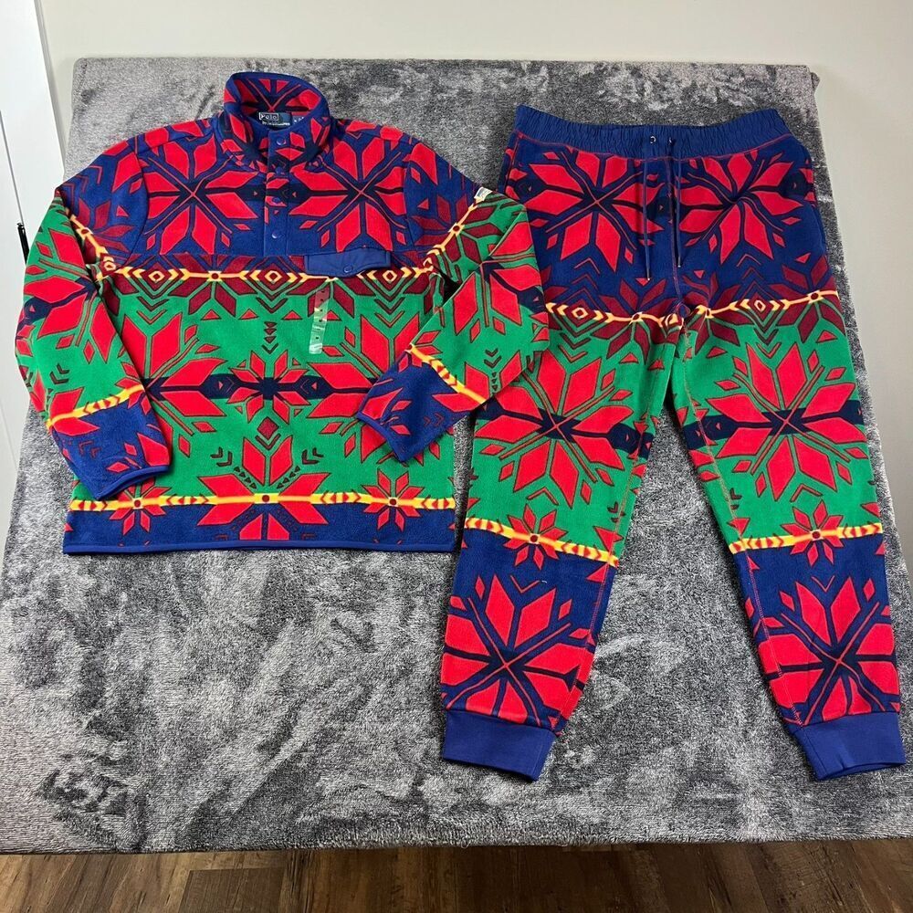 Polo Ralph Lauren Fair Isle Brushed Fleece Pullover Jogger Set Men's M/L NWOT